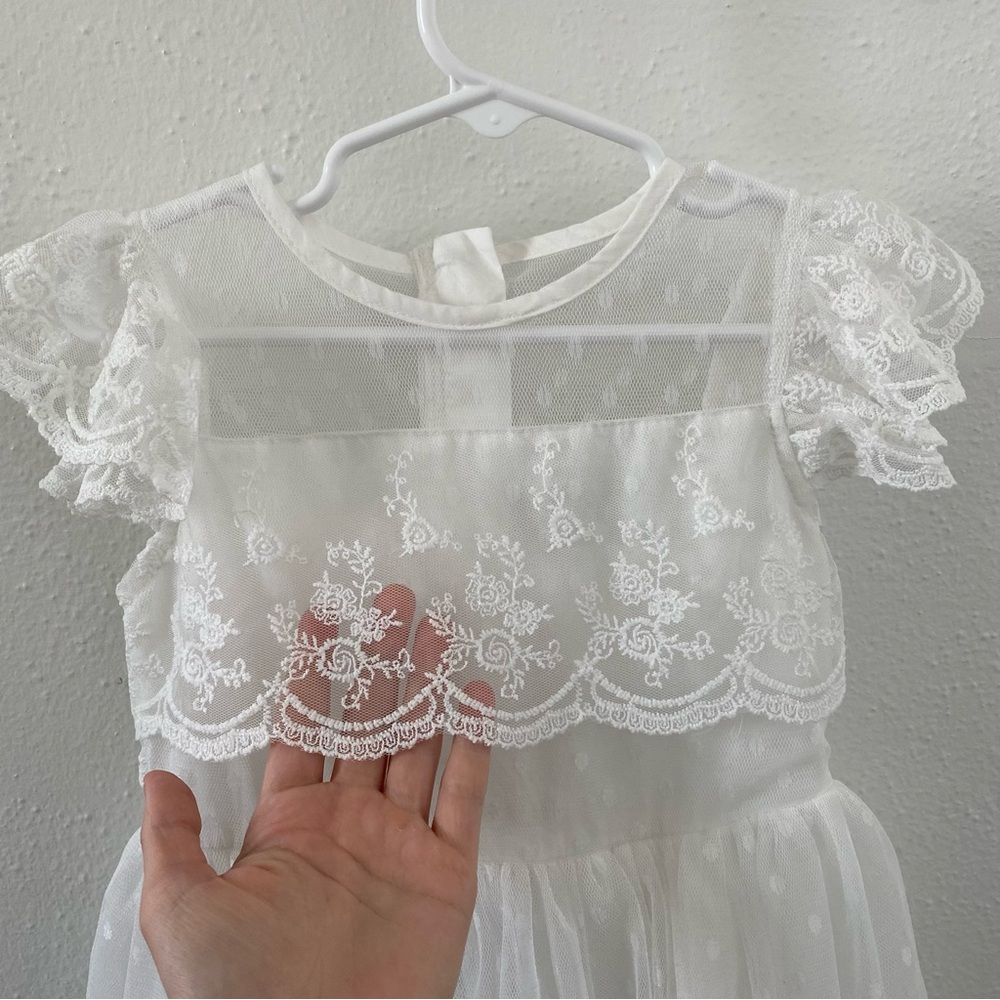 Trish Scully Olivia Flower Girl Dress Antique White Lace Tulle Size 4 - Picture 5 of 9